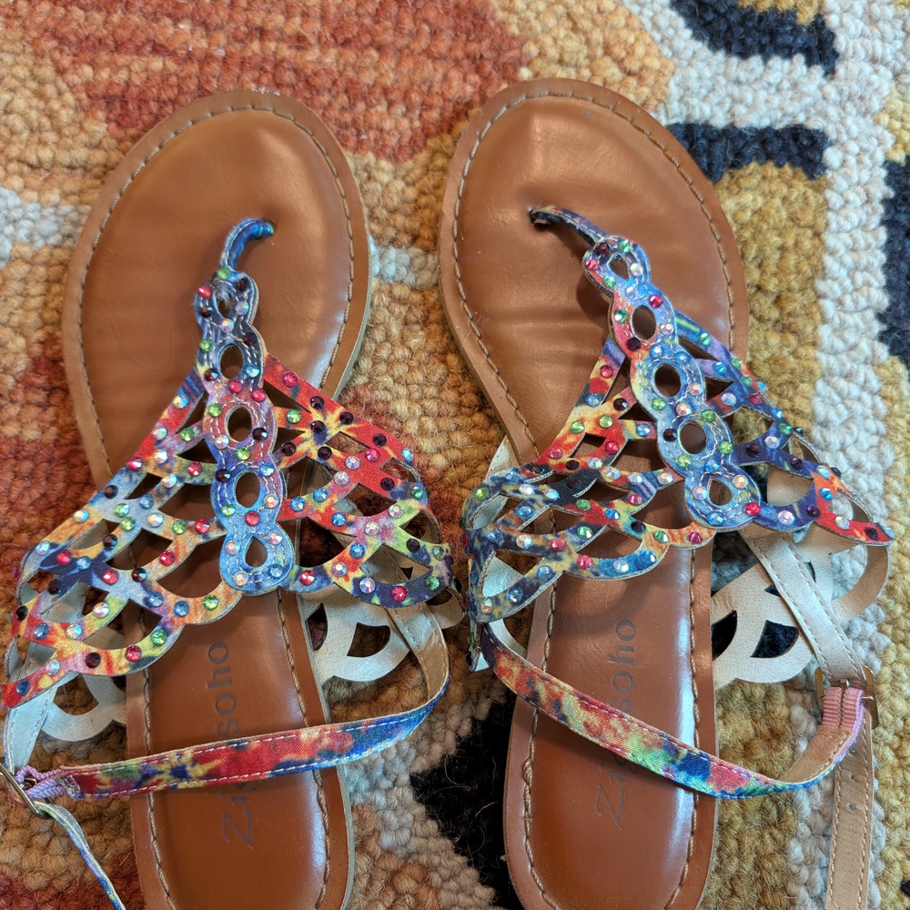 Alexis Red and Blue Sandals with Intricate Straps